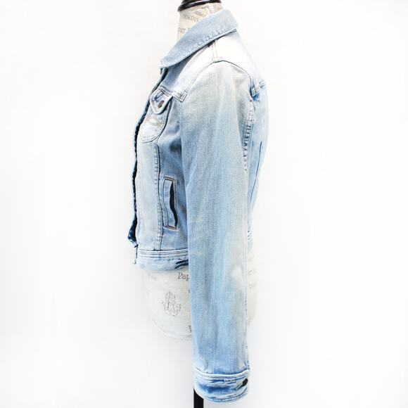Abercrombie & Fitch Denim Jacket Y2K Button Pocket Destressing Cropped Large - Picture 5 of 7